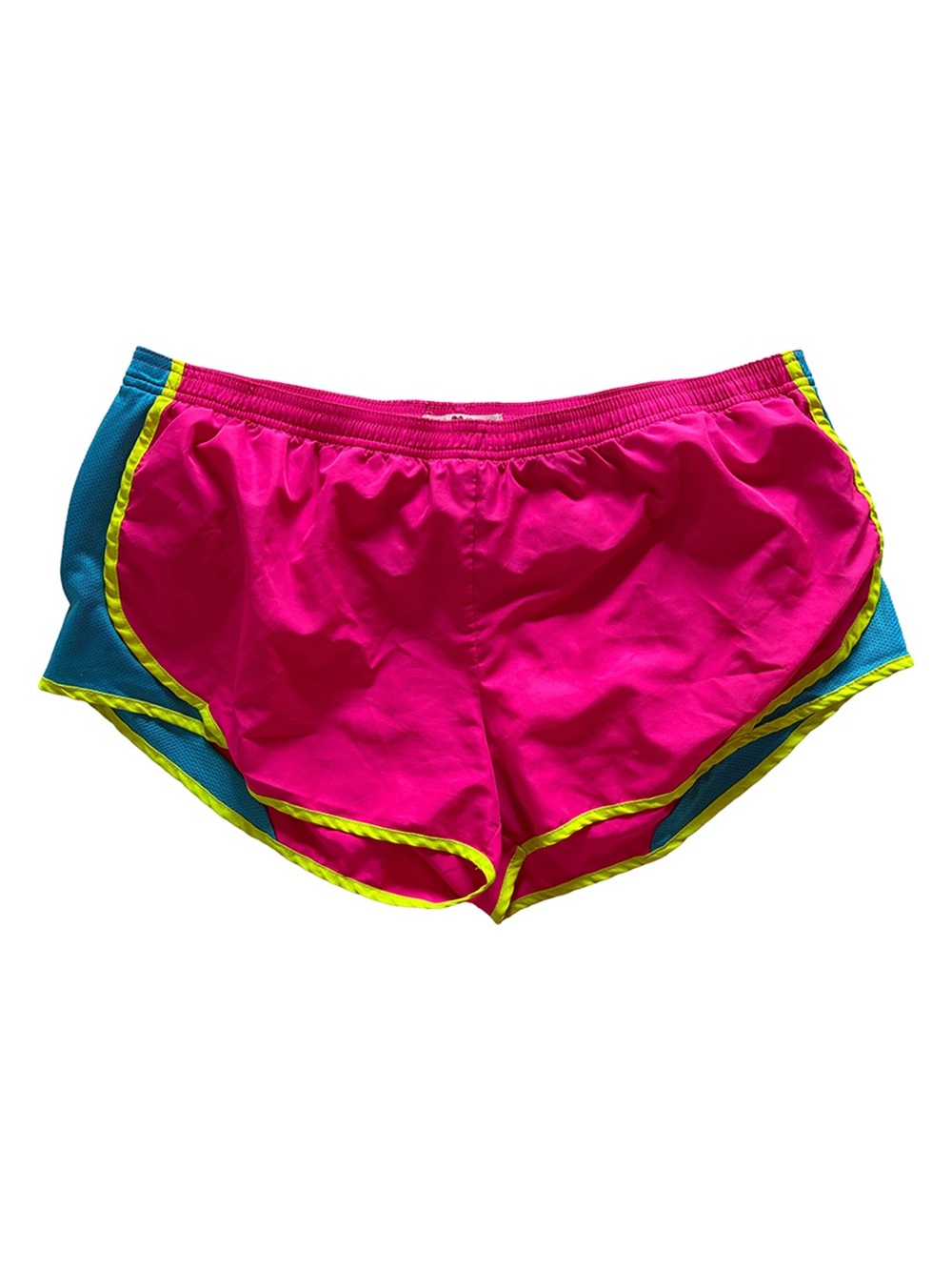 Derek Heart Neon Pink Blue Running Shorts XXL Built In Brief Y2K